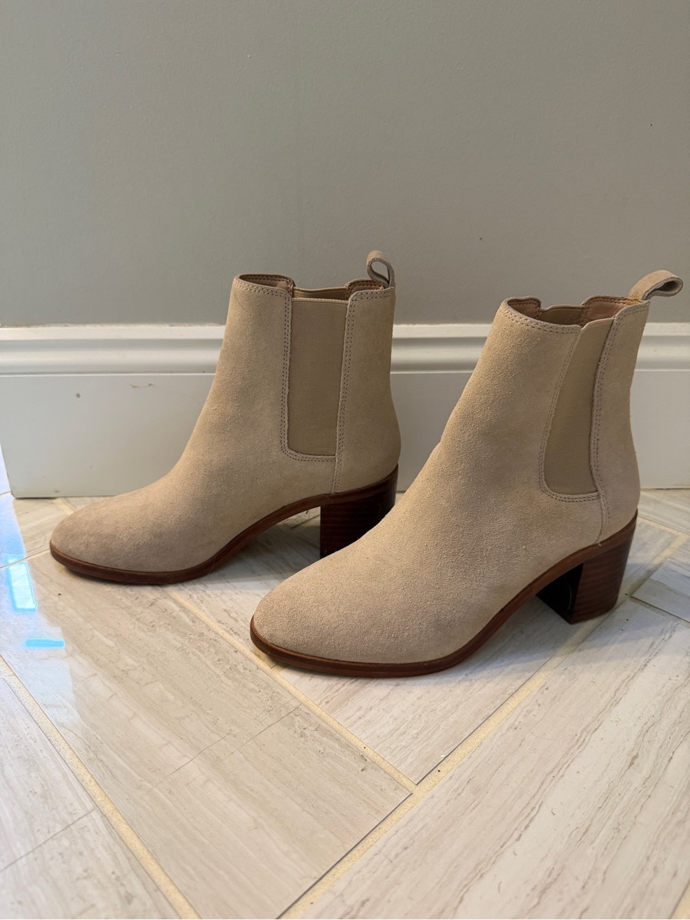 Banana Republic Beige Suede Ankle Booties with Block Heel